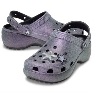Classic Platform Iridescent Glitter Embellished Clog in Black/Purple, size 10